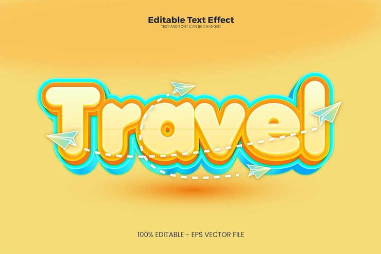 Vector efecto de texto editable para viajes en estilo de tendencia moderna