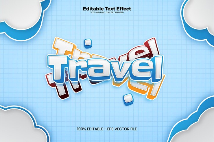 Vector efecto de texto editable para viajes en estilo de tendencia moderna