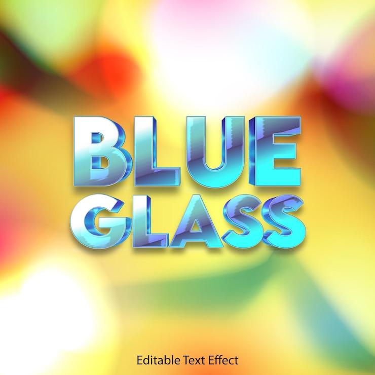 Vector efecto de texto editable de vidrio azul