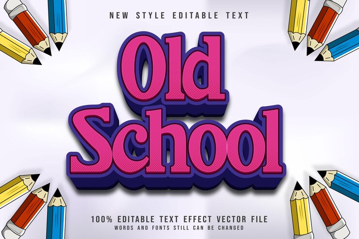 Vector efecto de texto editable de la vieja escuela 3 dimensiones en relieve estilo rosa