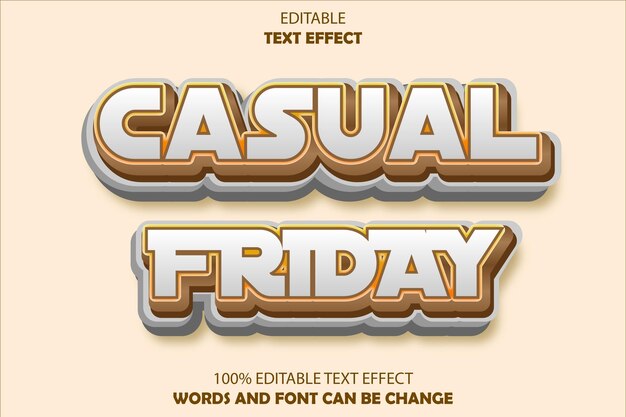 Efecto de texto editable de viernes casual estilo de dibujos animados en relieve 3D