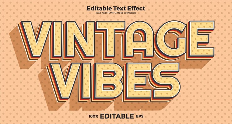 Vector efecto de texto editable vintage vibes en estilo de tendencia moderna