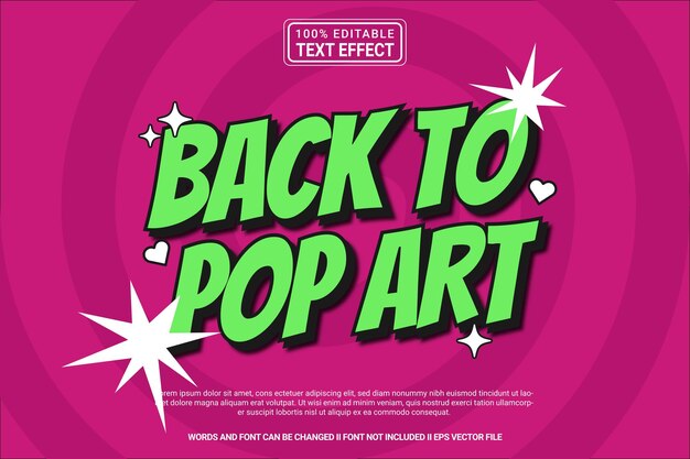 Efecto de texto editable De vuelta al Pop Art 3d plantilla de dibujos animados estilo vector premium modernox9