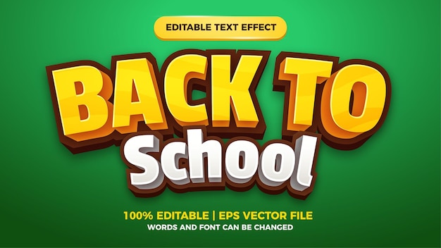Efecto de texto editable de vuelta a la escuela para plantilla de estilo de título de juego de cómics de dibujos animados