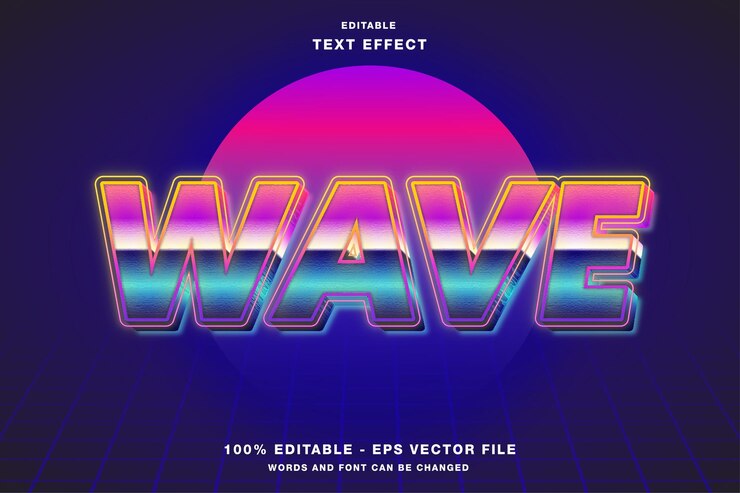 Vector efecto de texto editable wave retro 3d