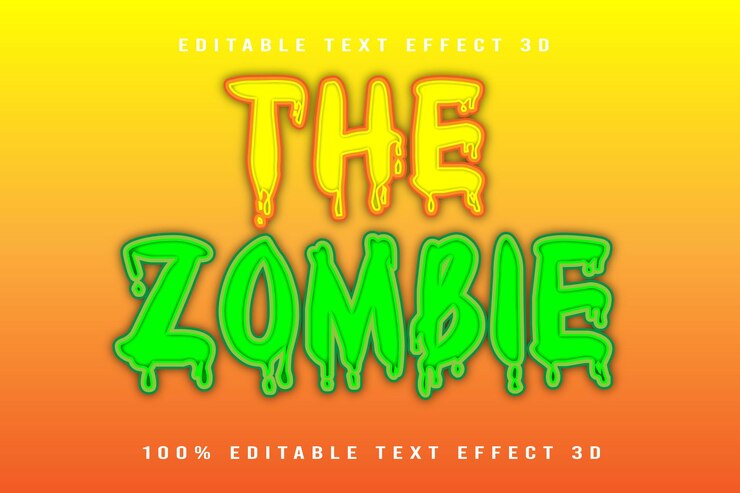 Vector el efecto de texto editable de zombies en 3d con estilo de dibujos animados