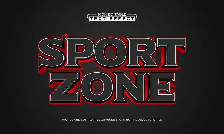 Vector efecto de texto editable de zona deportiva con un estilo de texto de deporte y juego