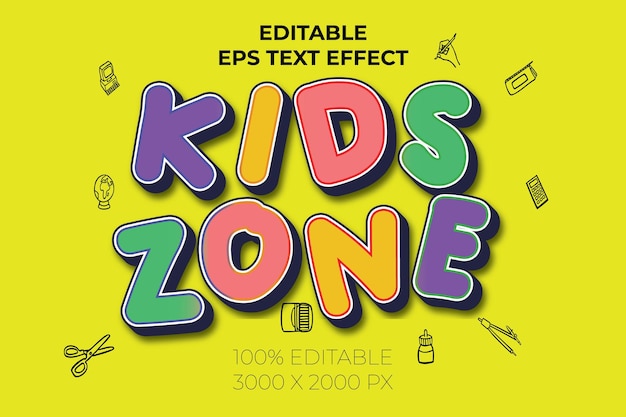 Efecto de texto editable zona infantil estilo de plantilla de dibujos animados 3d vector premium