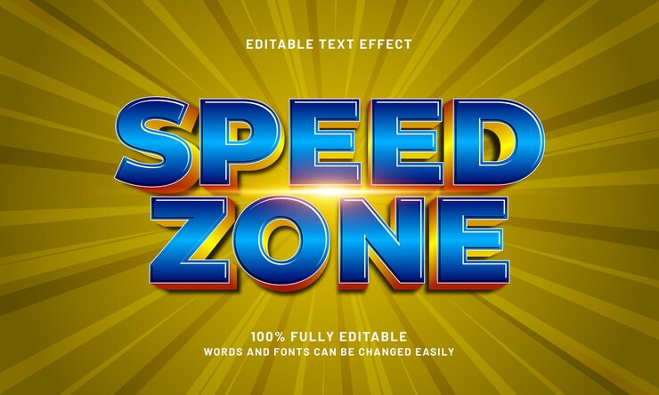 Vector efecto de texto editable de la zona de velocidad con un estilo de texto de carrera y velocidad