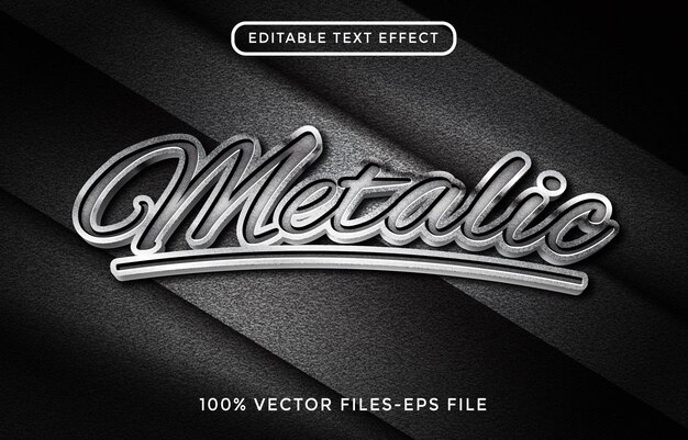 Efecto de texto editorial metálico. efecto acero con fondo de carbono