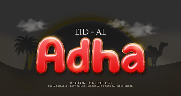 Efecto de texto Eid Aladha con estilo de oro rojo
