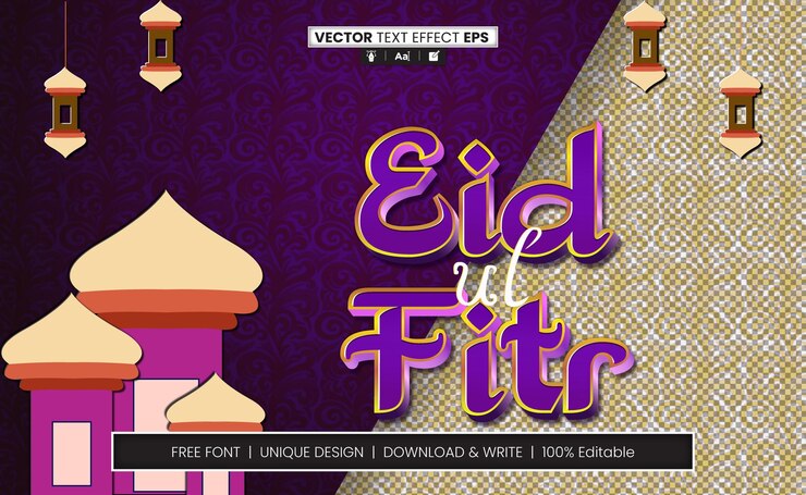 Vector efecto de texto de eid totalmente editable