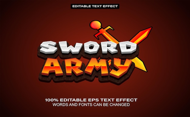 Efecto de texto de ejército de espada de vector libre apto para estilo de texto de juego y dibujos animados