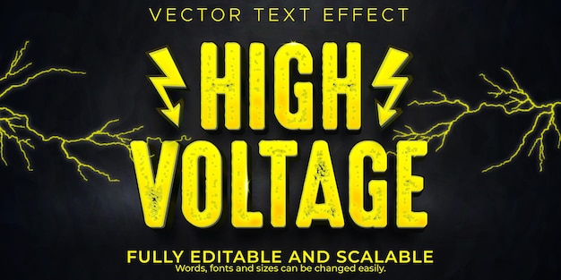 Efecto de texto eléctrico de alto voltaje, poder editable y estilo de texto de peligro