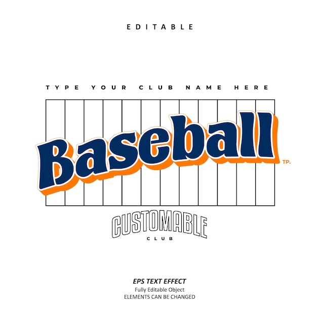 Efecto de texto del emblema del nombre del club de béisbol editable vector premium