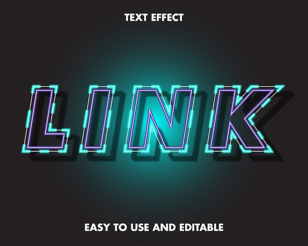 Efecto de texto de enlace de neón. Estilo de fuente editable.