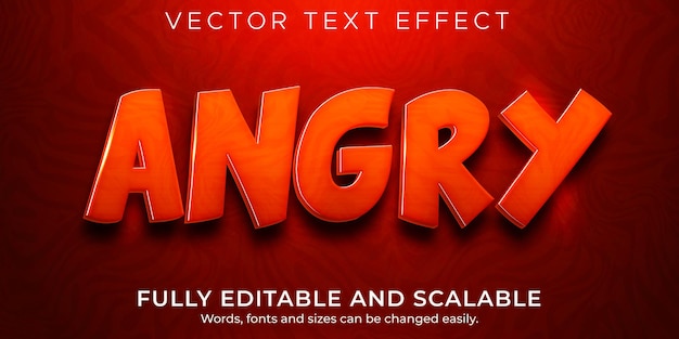 Efecto de texto enojado, estilo de texto editable en rojo y fuego