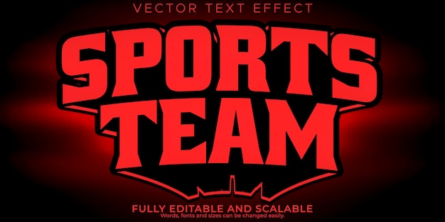 Vector efecto de texto de equipo deportivo estilo de texto de baloncesto y fútbol editable