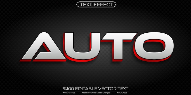 Vector efecto de texto escalable y autoeditable rojo y plateado