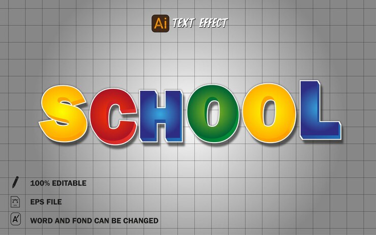 Vector efecto de texto de la escuela estilo de texto colorido archivo eps
