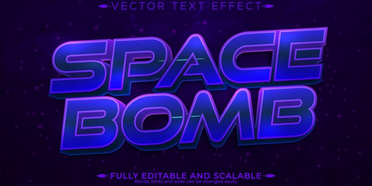 Vector efecto de texto espacial estilo de juego y texto cibernético editable