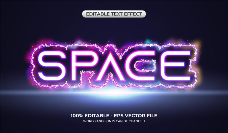 Vector efecto de texto de espacio realista efecto de texto de galaxia colorido editable