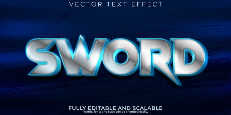 Vector efecto de texto de espada estilo de texto de película y juego editable