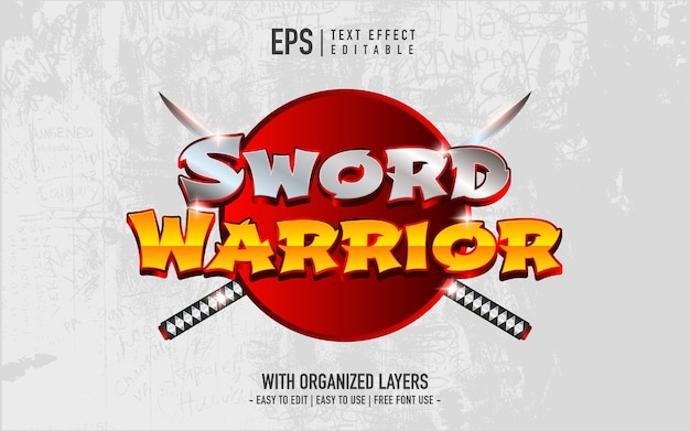 Vector efecto de texto de espadachín rojo de estilo de dibujos animados