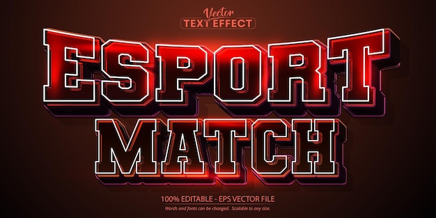 Efecto de texto Esport Match sobre fondo naranja oscuro Estilo de texto de equipo y deporte editable