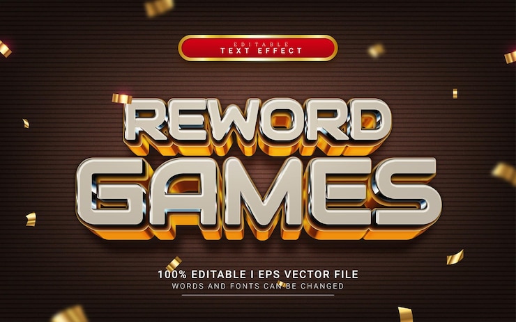 Vector efecto de texto de estilo 3d brillante de juegos de reescritura