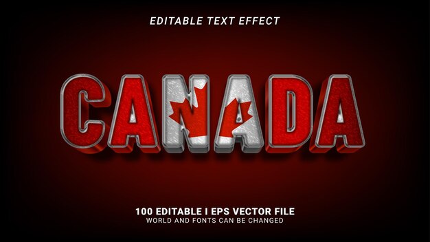 Efecto de texto de estilo 3d de canadá