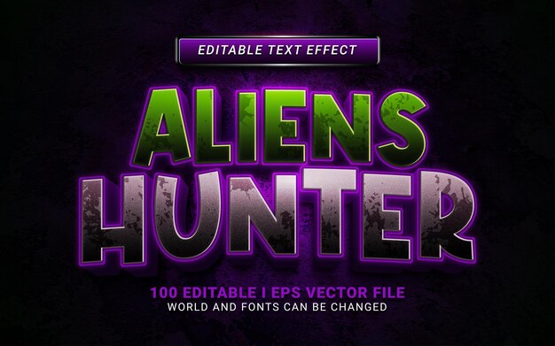 Efecto de texto de estilo 3d de cazador de alienígenas para fondo de halloween