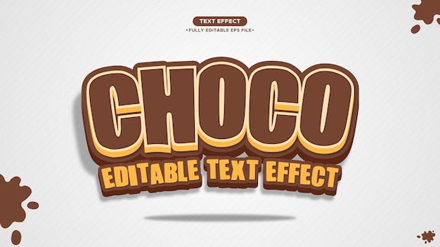 Efecto de texto de estilo 3d de chocolate para título y póster con texto en color marrón y fondo blanco