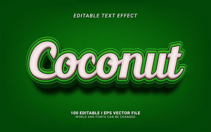 Vector efecto de texto de estilo 3d de coco