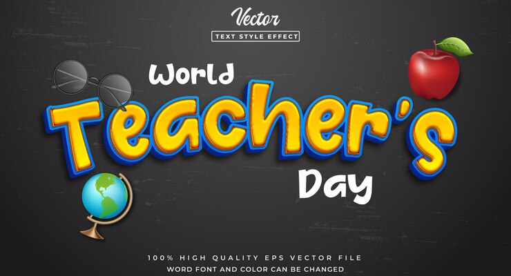 Vector efecto de texto de estilo 3d del día mundial del maestro.