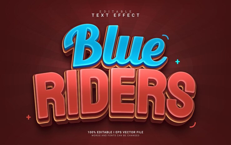 Vector efecto de texto de estilo 3d de dibujos animados de jinetes azules
