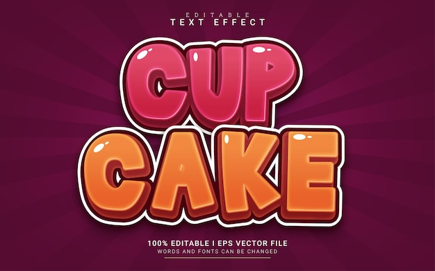 Efecto de texto de estilo 3d de dibujos animados de pastel de taza