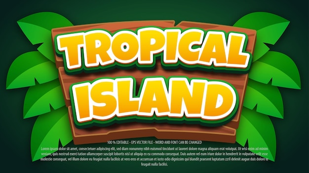 Efecto de texto de estilo 3d de isla tropical