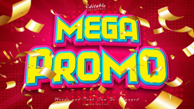 Vector efecto de texto de estilo 3d mega promocional