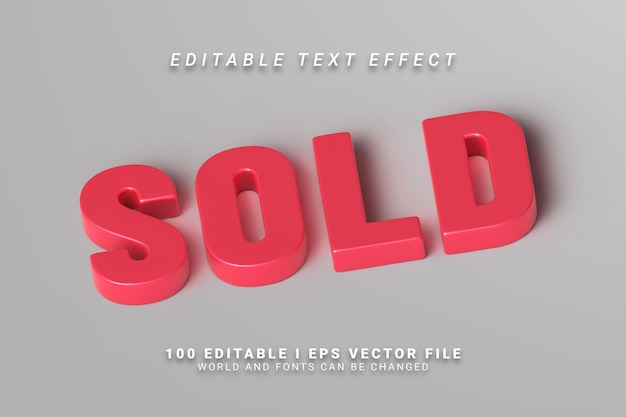 Efecto de texto de estilo 3D rojo vendido