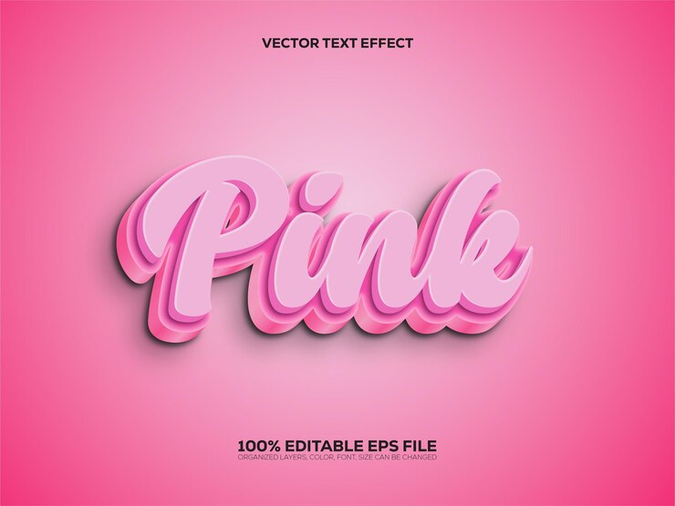 Vector efecto de texto de estilo 3d rosado editable