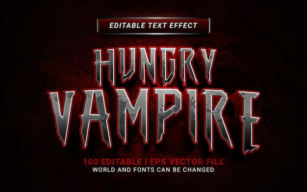 Efecto de texto de estilo 3d de vampiro hambriento para fondo de evento de halloween
