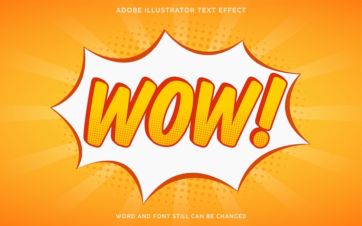 Efecto de texto de estilo cómico con color amarillo y naranja