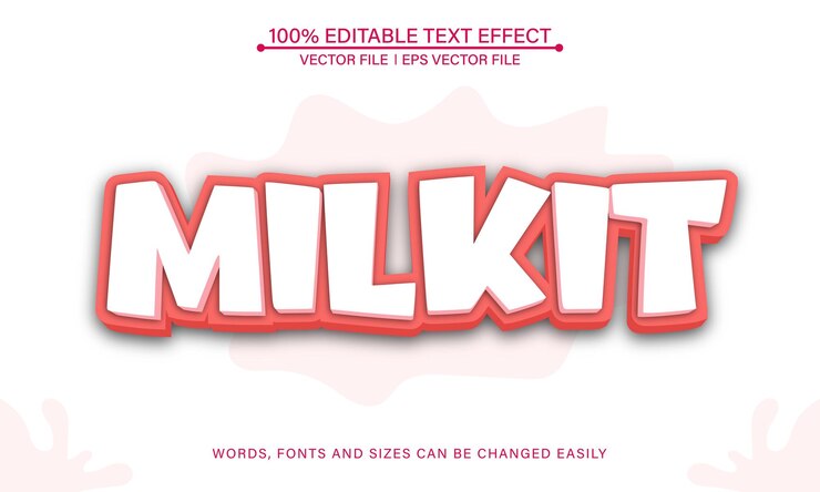 Vector efecto de texto de estilo de dibujos animados de embalaje milkit