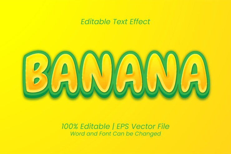 Vector efecto de texto de estilo de dibujos animados lindo plátano 3d editable