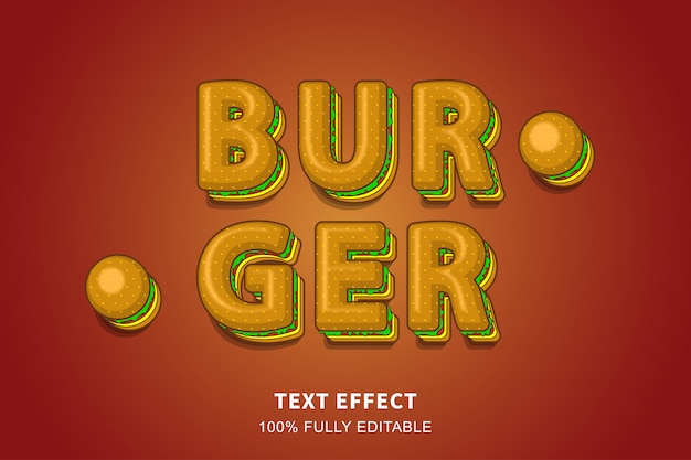 Vector efecto de texto de estilo de hamburguesa 3d, texto editable