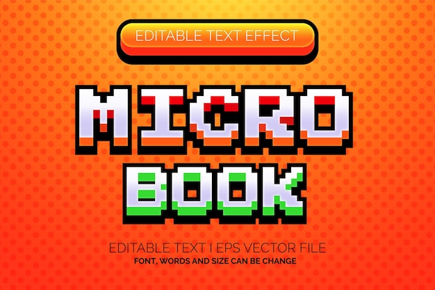 efecto de texto de estilo de píxel de micro libro