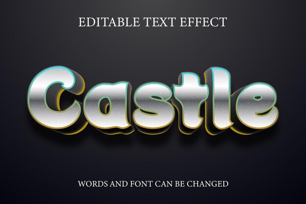 Efecto de texto de estilo plateado 3d castillo