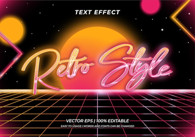 Vector efecto de texto de estilo retro con concepto de neón