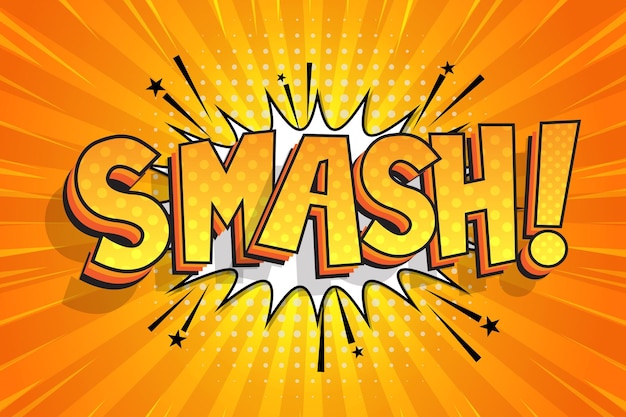 Efecto de texto de estilo Smash Comic Texto de libro de cómics Fondo de medio tono
